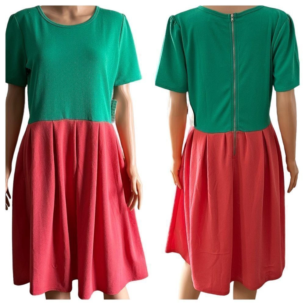 LuLaRoe Amelia Green and Pink Dress XLARGE NWT